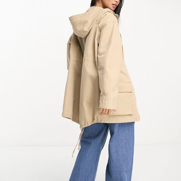 Asos Design Oversized Washed Hooded Parka with Cargo Pockets in Sand Women’s 4 - Picture 2 of 14